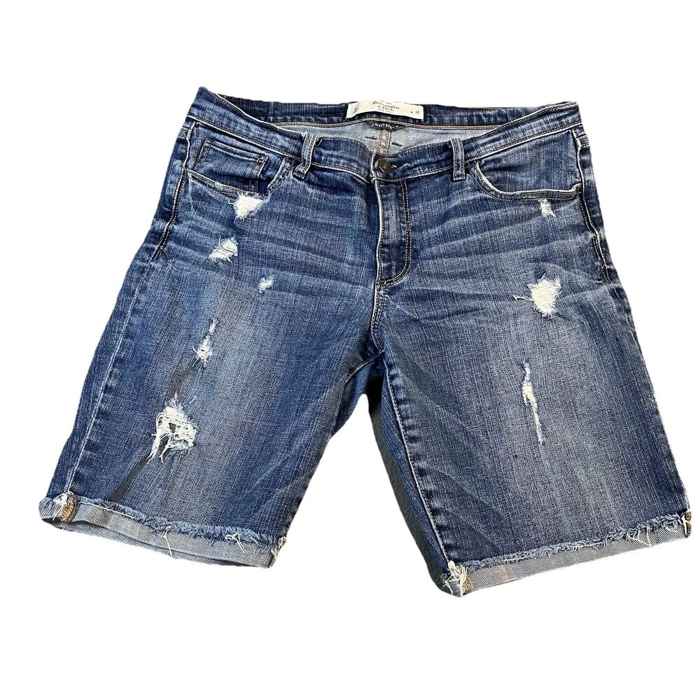 Abercrombie & Fitch Perfect Stretch Bermuda Cuffed Jean Shorts Womens Size 12